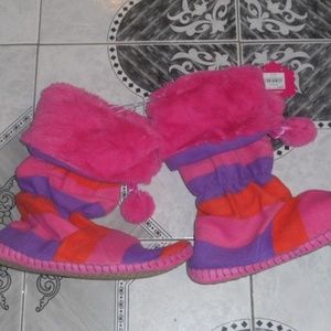 SO Striped Fleece Faux Fur Booties Sz L 9-10 NWT